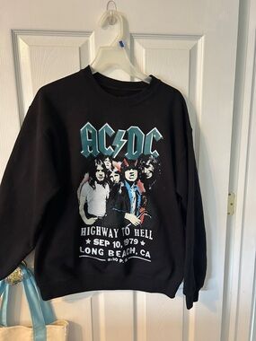 AC/DC Black Crewneck Sweater with Teal Band Logo